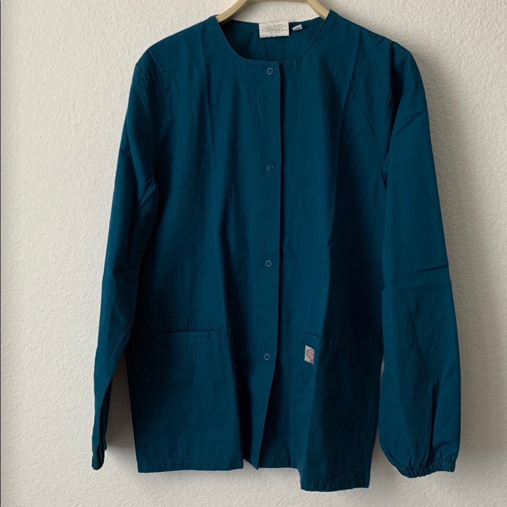Classic Carribean Blue Women's Button Down Scrubs Jacket
